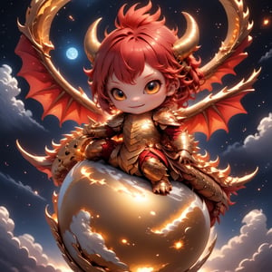 1dragon girl, riding golden chibi dragon, baby dragon, break, red hair, red armor, dragon horns, dragon wings, in the sky, red moon, moon light, full moon, ((centered image)), high res, hyper sharp, sharp focus, best quality, masterpiecedynamic ,,,,,,,,1dragon,,<lora:659095807385103906:1.0>