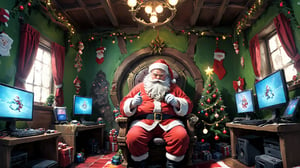 (Santa theme:1.5), (doing e_sports at his room), (fantasy:1.5), (amazing:1.5), (fantastic: 1.5), (digital anime illustration:1.5), (symmetrical arrangement:1.5), (virtual world: 1.5) , (ultradetailed: 1.5), (hyper sharp: 1.3),(best quality:1.3),(masterpiece:1.3),oil paint,christmas,ral -chrcrts,ink,ink