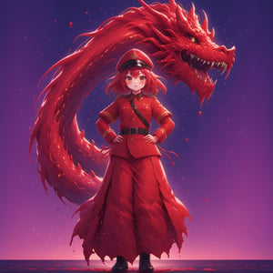 1dragon girl, wearing a red army costume with small gold detailed, watern dragon, in the nightmetropolice, ,metropolice background, fantasy, ,,,ani_booster,,,,<lora:659095807385103906:1.0>