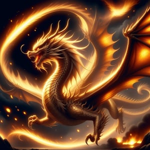 1dragon, golden dragon, ,LegendDarkFantasy,,ink ,fire, glowing, ,,DonM3lv3nM4g1cXL,<lora:659095807385103906:1.0>