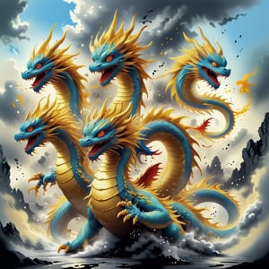 1dragon, cloud dragon, blue cloud dragon, dragon dance, kaijyu, ,japanese art,,baby dragon,1dragon girl,ink ,,1girl,japanese style,multiple head,<lora:659095807385103906:1.0>,<lora:659095807385103906:1.0>