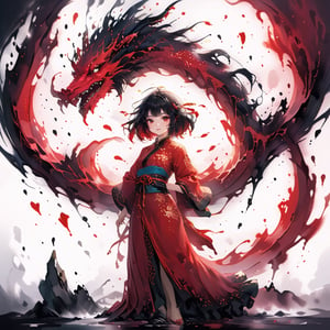 stylized inkpainting and digital anime painting, eastern dragon, ink painting, 1dragon girl, weaing a cheongsam dress, 8k, realistic, masterpiece, best quality,aesthetic,1dragon girl,dragon,,<lora:659095807385103906:1.0>