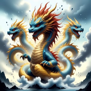 1dragon, cloud dragon, blue cloud dragon, dragon dance, kaijyu, ,japanese art,,baby dragon,1dragon girl,ink ,,1girl,japanese style,multiple head,<lora:659095807385103906:1.0>