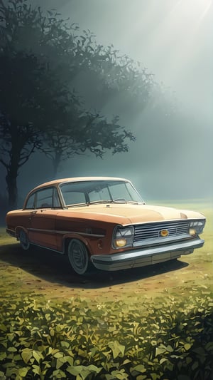 Create a captivating LOFI digital landscape illustration featuring a weathered retro car, LOFI colors, and natural landscapes seamlessly blended. Imagine a scene that evokes a sense of nostalgia, timelessness, and the beauty of nature intertwined with remnants of the past.

Start by depicting a weathered retro car with rusted patches, faded paint, and vintage charm. Place the car in a serene natural setting, such as a peaceful meadow, a tranquil lakeside, or a winding country road surrounded by trees and hills.

Integrate LOFI elements like soft gradients, subtle noise, and muted tones to give the illustration a vintage and analog feel. Use colors that evoke a sense of warmth and tranquility, enhancing the nostalgic atmosphere.

Add details like gentle sunlight filtering through leaves, dappled shadows on the ground, and subtle textures to enhance the LOFI aesthetic. Incorporate elements of nature such as wildflowers, grasses swaying in the breeze, or a distant mountain range to complete the landscape.

Let the overall composition convey a story of the passage of time, the beauty of decay, and the enduring allure of nature, inviting viewers to reflect on the connections between the past, present, and the ever-changing landscapes of life.