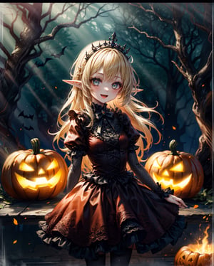 (halloween theme:1.3),
BREAK,
portrait of a tall busty beautiful elf wearing halloween princess dress, ultra detailed embroidery halloween princess dress, (fusion of orange satin dress and red full lacy fish net gothic lolita:1.3), (tiara:1.3), ((;D1.5)), perfect face,perfect eyes,HD details,high details,sharp focus,studio photo,HD makeup,shimmery makeup,celebrity makeup,(( centered image)) (HD render)Studio portrait ,
BREAK,
magic, magical, fantasy, jack-o'lantern, halloween, nightmare_night, arms behind back:1.3, arms down:1.3, fantastic forest, blonde hair:1.3, standing, 