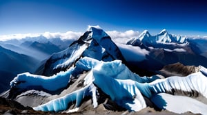 Imagine a breathtaking landscape photograph capturing the majestic beauty of Mount Everest. Towering high above the clouds, the snow-capped peak commands attention against the azure sky. Wisps of mist dance around its summit, adding an ethereal quality to the scene. In the foreground, rugged terrain stretches into the distance, dotted with scattered boulders and patches of hardy vegetation. Glacial streams cascade down the slopes, their icy waters glistening in the sunlight. The sheer scale and grandeur of the mountain evoke a sense of awe and insignificance, reminding viewers of nature's raw power and untamed beauty. This photograph encapsulates the mystique and allure of the world's highest peak, inviting viewers to embark on a visual journey to the roof of the world.