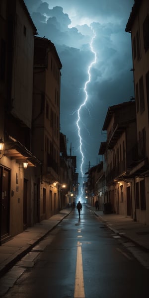 The streets of the city are empty, except for the presence of Spawn el díabolico, who roams freely under the cover of a raging electric storm. His presence alone is enough to strike fear into the hearts of those who dare to cross his path.