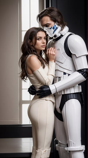 "Indulge in the forbidden love between a stormtrooper and a rebel spy, their secret romance captured in a stunningly detailed and provocative image."