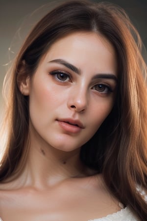 a close up of a woman with long hair, soft portrait shot 8 k, close-up perfect face, close up face portrait, beautiful fine face features, perfect face model, perfect face ), close up face female portrait, extremely beautiful face, detailed sensual face, close - up portrait shot, fashion model face, close up face, woman's face looking off camera