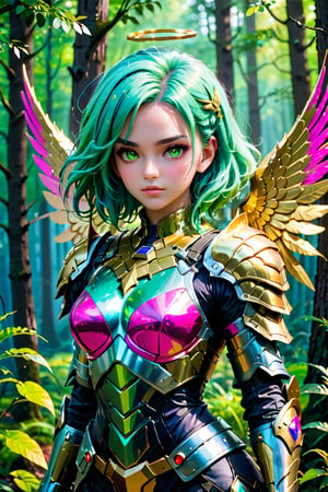 (masterpiece), ,viewed_from_front  ,  perfect  ,   , ((strong   vibrent colours)),, ((sci-fi Angele)),(masterpiece),,viewed_from_front  , megestic,(greek anjel   ),perfect face , ( gold   wings )),  , wearing detailed epic heavy futeristic armour ,       ,((neon green hair)) ,, facing the viewer ,    full body   heavy   ethernel armour , (neon pink armour),Forest background,        ,perfect face,  epic, megestic   ,,  wearing  ,    ((detaild armour ))  , beautiful background ,vibrant colours  ,       ,more detail XL  ,, detaild megestic face,
 , full upper body,,  ((   )) ,     , highly detaild , ,, facing the viewer ,   ,     realistic   ,more detail XL, realistic anime girl,