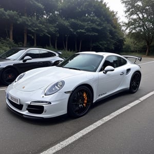 Deportivo Porsche 911 turbo s,rojo con franjas blancas, colores intensos