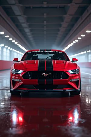 red supercar, ford mustang, raytracing, HDR reflective metal, smoke tires, cinematic lighting AND (race track:1.2