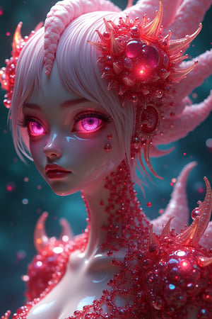 Ruby polished Anime female with heart shaped eyes, Large Mushroom
 crystal glass perspective splash art   Reflections, glow reflective shadow, splash art, a liquid portrait of a Malteser stunning medium {{38DD}} Anime with violet heart shaped eyes. 
 beauty, perfect face High Gloss, Extreme high Gloss, Extreme detail and movement, charging, splash style of colourful paint, hyperdetailed intricately detailed, fantastical, intricate detail, splash screen, complementary colours, liquid, gooey, slime, splashy, fantasy, concept art, 364k resolution, masterpiece, melting, complex background, intricate detailed, bright colors, fantasy, concept art, digital art, intricate, masterpiece, expert, insanely detailed, 364k resolution glow, (cosmic entity:1.3), (alien invasion:1.2), (nebulas:1.1), (moon knight:1.2), (sunflower:1.1), (awakened:1.2), (aether-suffused:1.3), (interwoven:1.2), (quantum nano vine symbiotic exoskeletal astral mecha:1.3), (cuprite-encrusted:1.2), (gem-infused:1.2), (celestial guardian:1.3), (primal elegance:1.2), (crystalline firmament:1.1), (refined:1.2), (gem-embedded fractal arabesques:1.3), (throbbing, verdant filaments:1.3), (cuprite-imbued exoskeletal framework:1.2), (iridescent aura:1.2), (emerald and scarlet hues:1.1), (crystalline tendrils:1.3), (optics shimmering:1.2), (ancient wisdom:1.2), (unyielding, protective resolve:1.1), (ethereal, botanical essence:1.1), (cosmic tapestry:1.3), (singular entity:1.2), (life essence:1.1), (technology:1.2), (ethereal:1.1), (radiant core:1.2), (cosmic energy:1.3), (glowing eyes:1.2), (crystalline veins:1.1), (ancient wisdom:1.1), (boundaries of reality:1.3), (amalgam of organic:1.2), (nanotech exoskeleton:1.2), (enigmatic, radiant core:1.3), (pulsating with cosmic energy:1.1), (poised to redefine:1.2), (nature of existence:1.1)