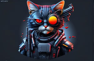 gato cyborg,cat shooting , super futurista, arte en acuarela, y pintura, estilo vector,Leonardo Style,oni style, illustration, shooting a big gun, 