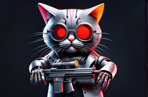 cat cyborg shooting a big gun, cat shooting , super futurista, arte en acuarela, y pintura, estilo vector,Leonardo Style,oni style, illustration, shooting a big gun, 