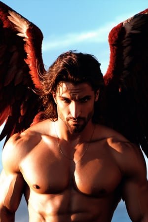 masterpiece,  bestquality,  photorealistic,  two muscular men embracing in each other arms,  (muscular male incubus with dark red horns),  (celestial god-like male angel with breathtaking angel wings),  beautiful contrasting,  intricate details,  good and evil,  demon versus angel,  light and dark,  fantasy characters,  homoerotic,  gay love,  dark romantic fantasy,  twilight atmospheric glow, Magical Fantasy style, male, man, fantasy00d, Sexy Muscular, Realism, handsome male, realistic,Movie Still,male,cinematic  moviemaker style