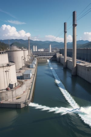 power generation, hydroelectric power plant, futur meccanic background 