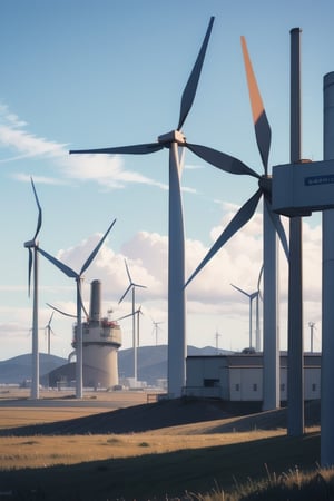 power generation, wind turbines, futur meccanic background 