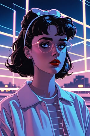 LoFi aesthetics, Editorial portrait of [ WOMAN ], vaporwave, CUTE style, 8k, high definition, in the style of Long Exposure, Outsider Art, ANIME STYLE