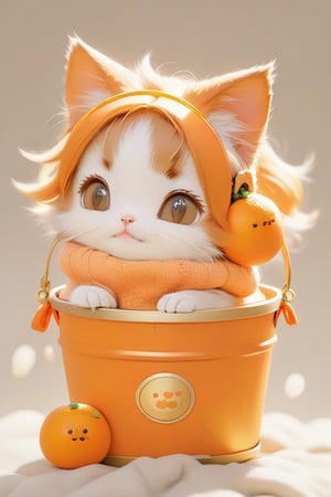 anime, mini orange bucket, three white golden baby cats ,Xxmix_Catecat