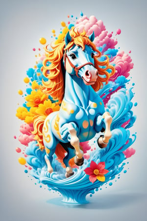 colorfull cloud, flower splash, water splash, nature, horse, Leonardo Style,oni style,3d style, solid color, vector style, illustration,vector art,3d