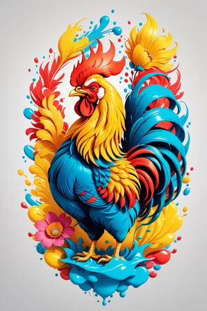colorfull cloud, flower splash, water splash, nature, rooster, Leonardo Style,oni style,3d style, solid color, vector style, illustration,vector art,3d