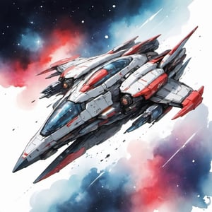 designed by yusuke murata, spaceship on the space, simple shape, minimalist design, 
colorful, white background, white background
,ink, aquarella style,Mecha, watercolor style, ink style