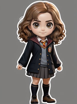 Hermione, chibi, Hogwarts uniform, spellcasting, full body, no background, 8k, masterpiece,sticker