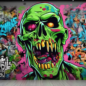 zombie,wonderful masterpiece highly detailed, ultra realistic, 8k, graffiti style, 