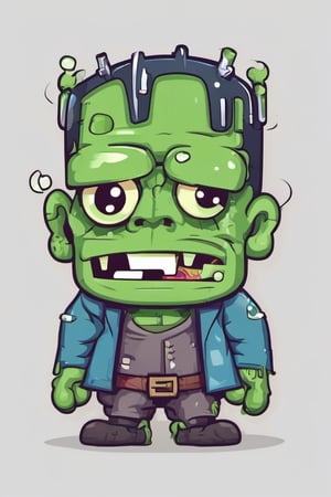 frankenstein tshirt design graphic, cute kawaii happy style, colorful, clear outline, full body, vector, contour, white background,pixel art,chibi emote style