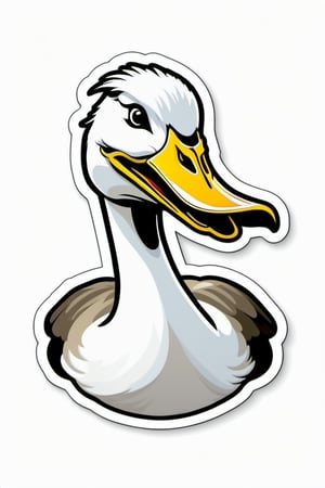 sticker, an angry goose, with a knife in his mouth, white background, outline 