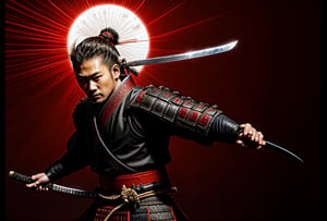 Samurai warrior with katana, ready to fight, background is dark