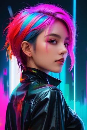 the portrait of a woman with colorful paint on her hair, in the style of cyberpunk manga, bold color palette, gothcore, charming characters, dc comics, hd, pop-culture-infused, detailed, realistic, 8k uhd, high quality