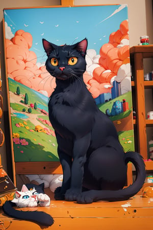 masterpiece, best quality, cat, feline, flat color, oil painting style