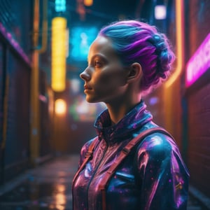 android girl, Enchanting, Angelcore, graffitti, long shot, Blender rendering, 500px, game asset, multi colors, surrealism, halfrear lighting, Hyper-realistic