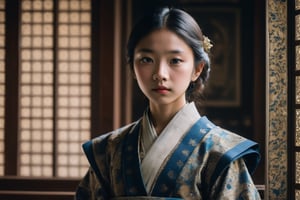 late 19th century, east Asia in European colonies, asian gir, 14 years old, noble face, detailed background,Hypnotic, Classicism, Geek, DSLR, Character modeling, Detailed, Tapestry, brash colors, Halloween, film noir lighting, 8K,