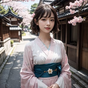 (best quality,masterpiece, photorealistic, highly detailed), walking on a street,kyoto,in her 20s, detailed beautiful face, detailed beautiful eyes,,kamoji,（nihongami),short wavy curly hair,blunt_bangs, smile,long Kimono,royal Kimono,tradition japan dress,realistic detailed skin texture, detailed hair, upper body,sharp focus, asian girl,kamoji,nihongami
dusk,natural lighting,sakura tree,kamoji