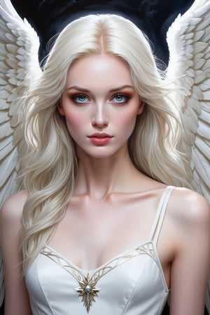 A portrait painting of ohwx woman as an angel, in the style of Anne Stokes, pale skin