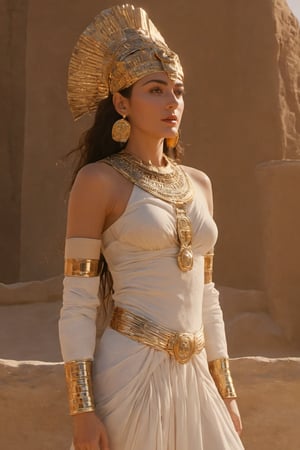 (in Egypt), (Pyramid Egypt behind), (character Isis), egyptian style, ((full body)), fire as part of human body, blonde_hair, nature, subsurface scattering, transparent, translucent skin, glow, bloom, Bioluminescent liquid,3d style,cyborg style,Movie Still,Leonardo Style, warm color, vibrant, volumetric light, xxmix_girl, Monica Bellucci, realistic skin:1.5, Coral,dfdd, translucent blooms, aw0k, floating bubbles, Floating:1.5, huayu, dancing, 6000, LostRuins, scenery