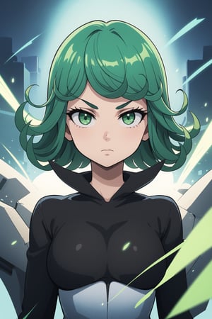 1girl, tatsumaki, green_hair, green_eyes, looking at viewer, perfect ears, neutral expression, upper body, epic character composition, epic effects, (best quality, masterpiece, sharp focus, cinematic lighting),