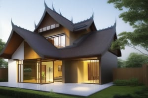 golden ratio
natural 
double storey house
single slope roof
thai lanna contemporary wood house
