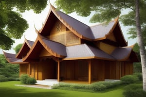 sacred geometry
golden ratio
natural 
two story house
single slope roof
thai lanna traditional country wood house
