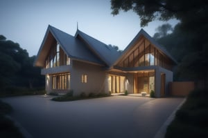 golden ratio
natural 
double storey house
single slope roof
thai lanna contemporary wood house
old landrover in driveway
