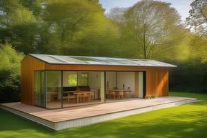 small house 3,8 meters wide by 8m long, built using harmonic geometry of fibonacci proportions and all functional services elements visible, in the quantum field, styled by renzo piano and richard rodgers, masterpiece, best quality, ultra realistic, 32k, RAW photo, high detailed ,photo r3al