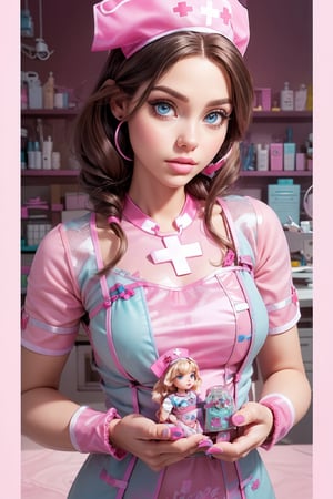 Ultra high resolution, high resolution, (masterpiece: 1.4), hyper-detail, 1girl, inboxDollPlaySetQuiron style, full body , no humans , doll, toy, barbie, in a gift box, character print, middle length hair, blight blue eyes, (((wearing a detailed pink theme nurse outfit and matching accessories:1.5))), pink sparkles, sprinkles, barbie pink color theme, beautiful female barbie, full lips, parted_lips, heavy make-up, smoky eyes, detailed eyes, pretty face,3DMM,inboxDollPlaySetQuiron style,(gal dadot), wonder woman