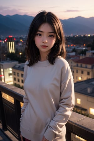 Me, a beautiful child, 10 years old, on top of a tall building at night, city in the background, she wears a loose sweatshirt over her breasts, (naked pussy), 8k, sex, realistic pussy, (European pre-teen: 1.1 ), big breasts, (Japanese pre-teen: 0.7), (13 -15 years old, pretty girl: 1.3), slim body, slender girl, correct anatomy, slim body, petite body, long straight black hair , (slim waist), child's body, maximum realism, top quality, (slope: 1.3), detailed body, child's face, hidden hands