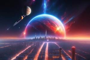 Hyperrealistic, Hyperdetailed, Realism Photo of a futuristic city, (Brilliant light), cinematic lighting, nebula, planets,  shiny sunrays, cinematic, 8K, hyperdetailed, photo-realistic, 50mm lens, f/2.8, natural lighting, HDR, Kodak Ektar, macro lens, sharp focus, photo-realistic, 50mm lens, f/2.8, natural lighting, HDR, Hyperrealistic, Incredible details, masterpiece, High detailed, Realism,magical enchanting fantastical, 8k resolution, particle effects streaming, bright lights, Unreal Engine intricately, [a white lighting translucent planet made of red smoke], intricate design, photorealistic, hyperrealistic, high definition, extremely detailed, cinematic, UHD, HDR, 32k, ultra hd, realistic, bright muted tones, highly detailed, perfect composition, beautiful detailed intricate insanely detailed octane render, trending on artstation,aw0k geometry,photo-realistic, 50mm lens, f/2.8, natural lighting, highly detailed, masterpiece, absolute realistic, best quality,ultra-realistic, highest resolution, Professional Photography,ral-chrcrts,neon photography style, masterpiece, {{{best quality}}}, (illustration)), {{{extremely detailed CG unity 8k wallpaper}}}, (Ambient light), long_focus, (Colorful blisters),Movie Still,Extremely Realistic,ladyshadow