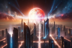 Hyperrealistic, Hyperdetailed, Realism Photo of a futuristic city, (Brilliant light), cinematic lighting, nebula, planets,  shiny sunrays, cinematic, 8K, hyperdetailed, photo-realistic, 50mm lens, f/2.8, natural lighting, HDR, Kodak Ektar, macro lens, sharp focus, photo-realistic, 50mm lens, f/2.8, natural lighting, HDR, Hyperrealistic, Incredible details, masterpiece, High detailed, Realism,magical enchanting fantastical, 8k resolution, particle effects streaming, bright lights, Unreal Engine intricately, [a white lighting translucent planet made of red smoke], intricate design, photorealistic, hyperrealistic, high definition, extremely detailed, cinematic, UHD, HDR, 32k, ultra hd, realistic, bright muted tones, highly detailed, perfect composition, beautiful detailed intricate insanely detailed octane render, trending on artstation,aw0k geometry,photo-realistic, 50mm lens, f/2.8, natural lighting, highly detailed, masterpiece, absolute realistic, best quality,ultra-realistic, highest resolution, Professional Photography,ral-chrcrts,neon photography style, masterpiece, {{{best quality}}}, (illustration)), {{{extremely detailed CG unity 8k wallpaper}}}, (Ambient light), long_focus, (Colorful blisters),Movie Still,Extremely Realistic,ladyshadow,DonMT3chW0rldXL