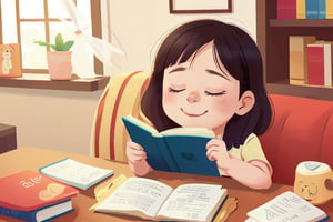 child with eyes closed holding a book