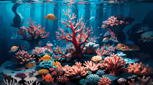 hyper realisitc, 8k, masterpeice, high quality, ((detailed)), deep ocean, water, glowing coral reef